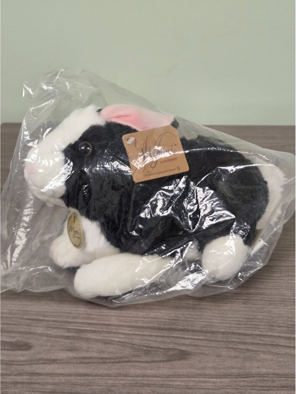 Aurora Miyoni Dutch Rabbit Plush Black White Bunny 26170 New w/ Tags Washable